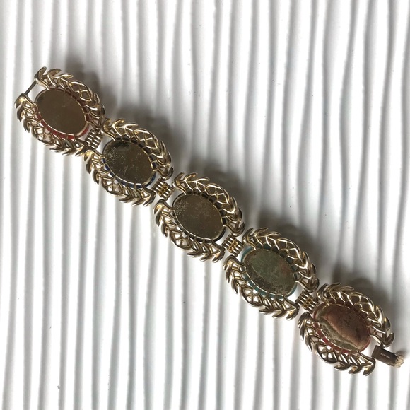 Vintage 60’s speckled cabochon laurel leaf linked bracelet - Picture 4 of 5